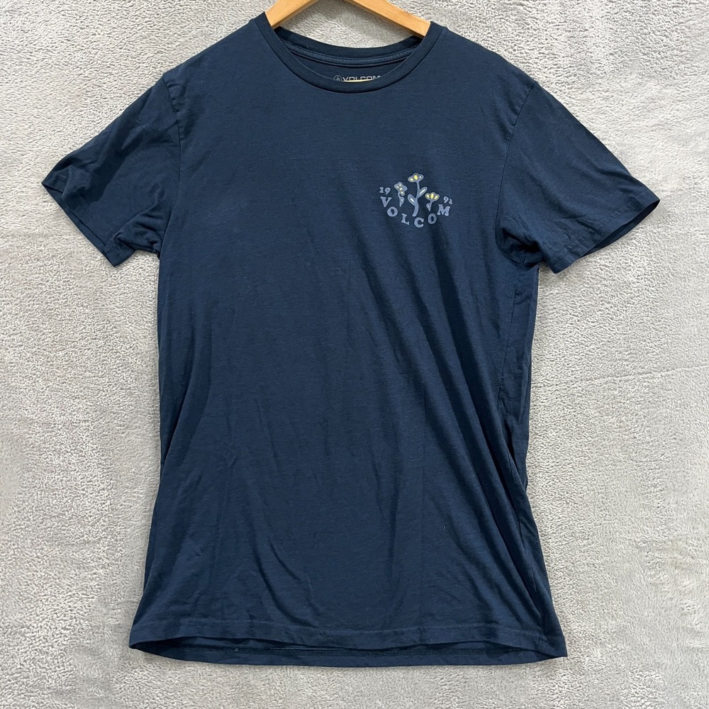 Volcom Skull Flower Graphic T-Shirt Mens Medium Blue Short Sleeve Summer Tee